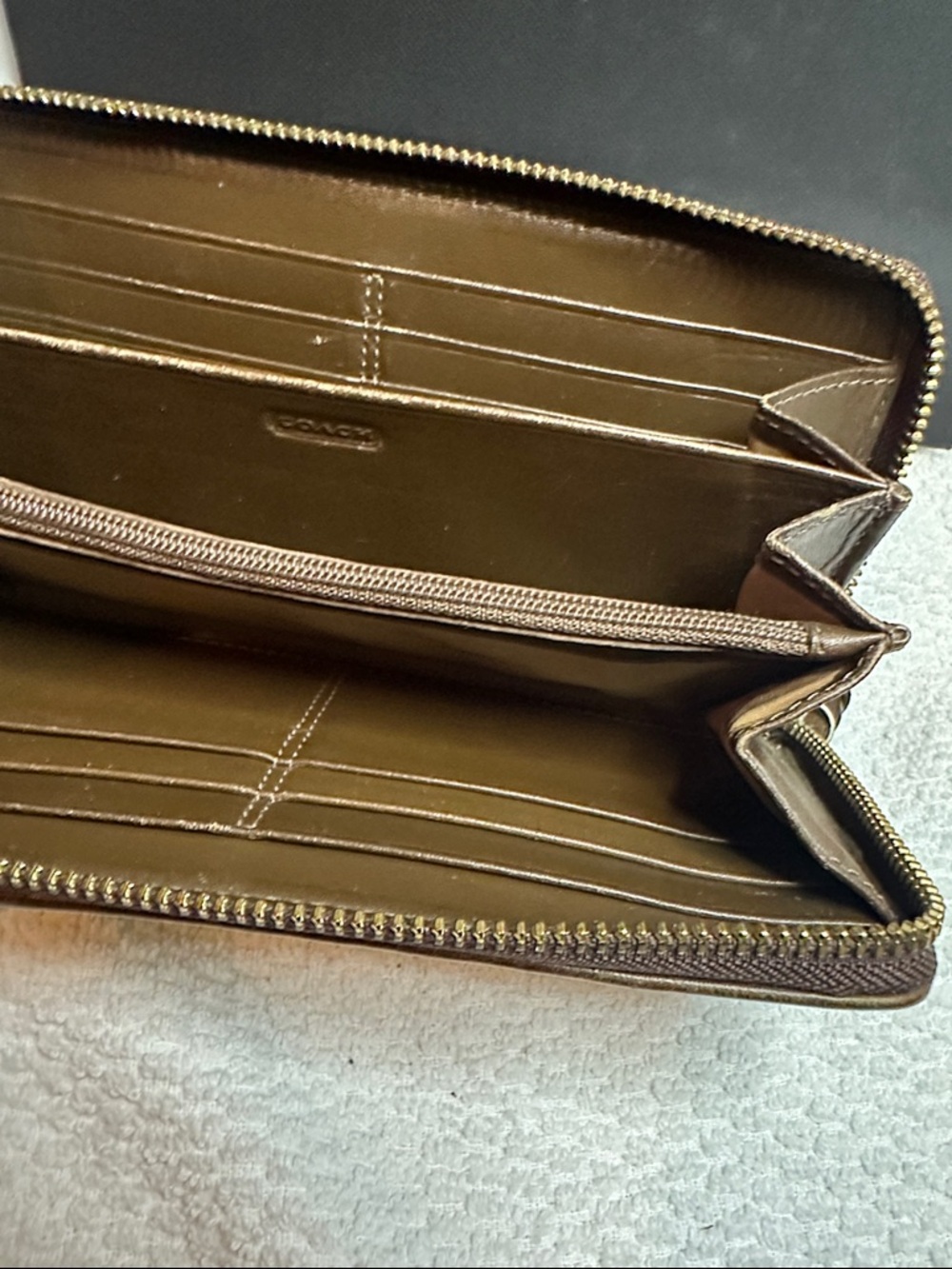 Coach Gold and Brown Patchwork Zip Wallet - Picture 7 of 11